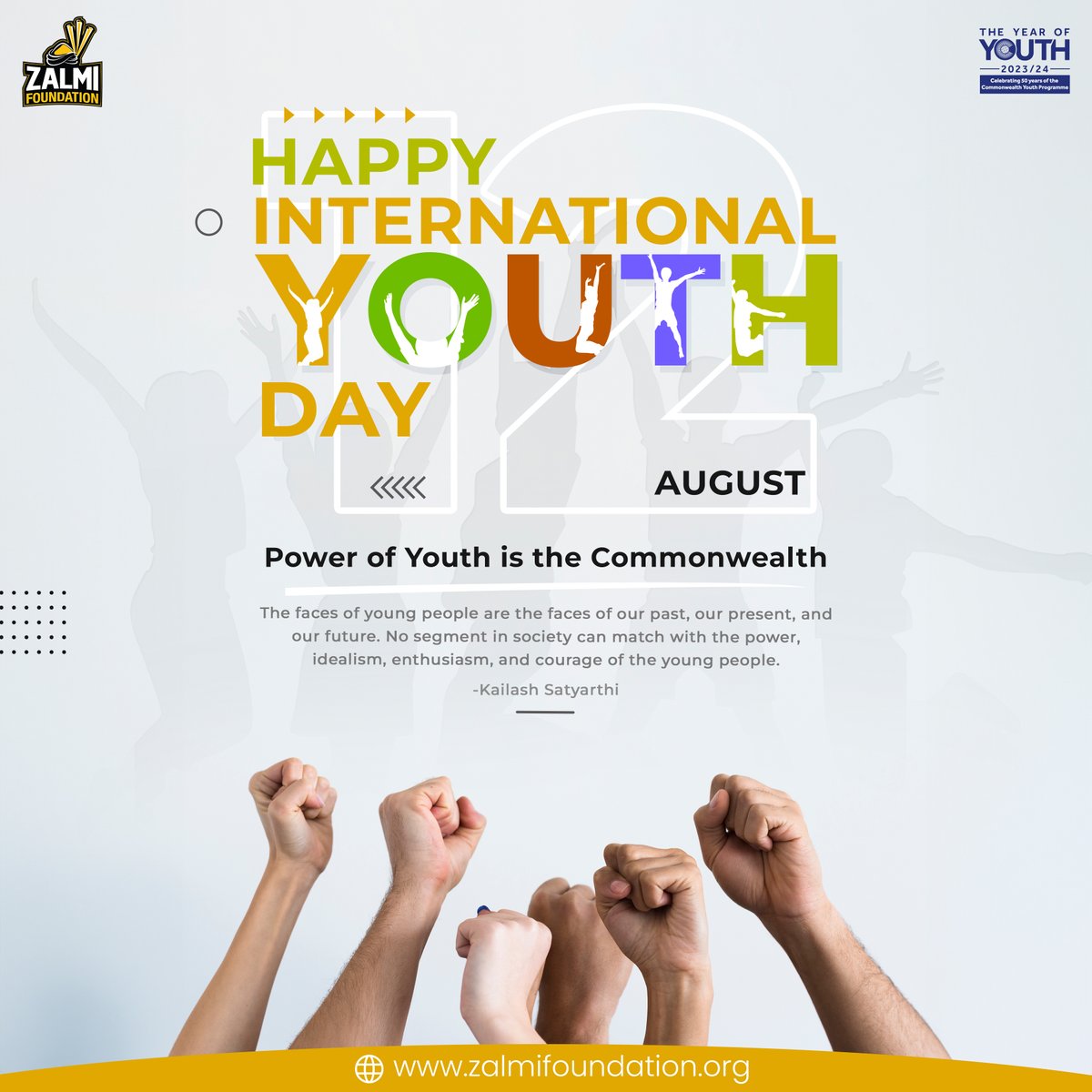 FoundationZalmi's tweet photo. Shape your future, shape the world! 🌍
This #InternationalYouthDay, we honor the @commonwealthsec Year of Youth.
Let's uplift and empower young people everywhere.
#Zalmi #ZalmiFoundation #BringingBackSmiles #YearOfYouth https://t.co/qHqih73u7T