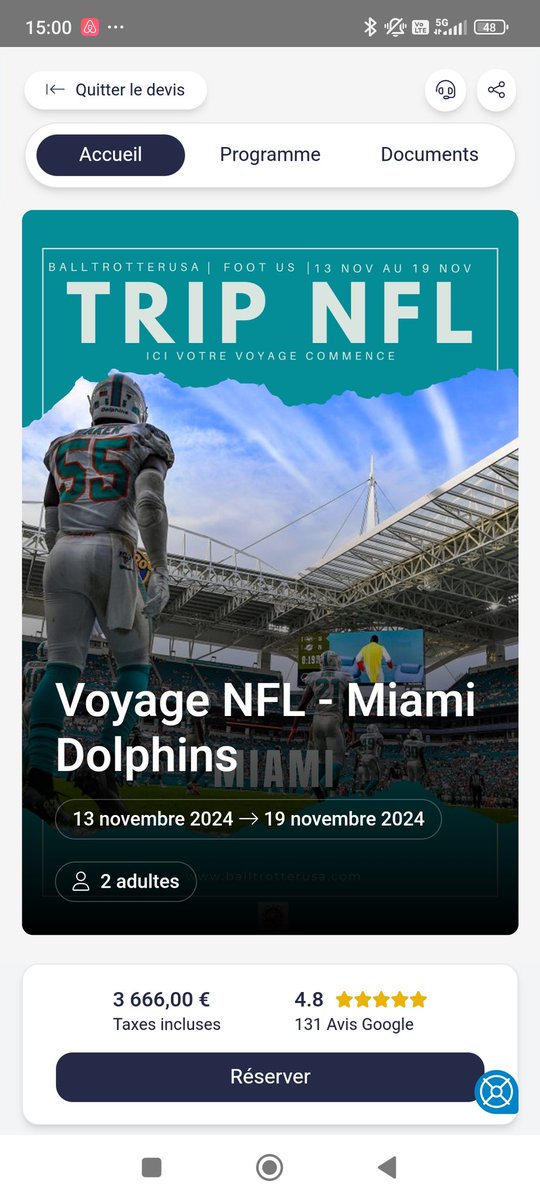 Ball_TrotterUSA's tweet image. [ #MiamiBeach ] #VoyageNFL 

Pour 1833€ par personne au départ 

Comprenant 

✈️ vol a/R Paris Miami
🏨 6 nuits à South Beach 
🏟️ 2 places en bordure de terrain niveau 100 pour la rencontre @RaidersNationFR
AT @DolphinsFrance

Venez en DM pour recevoir le devis gratuitement