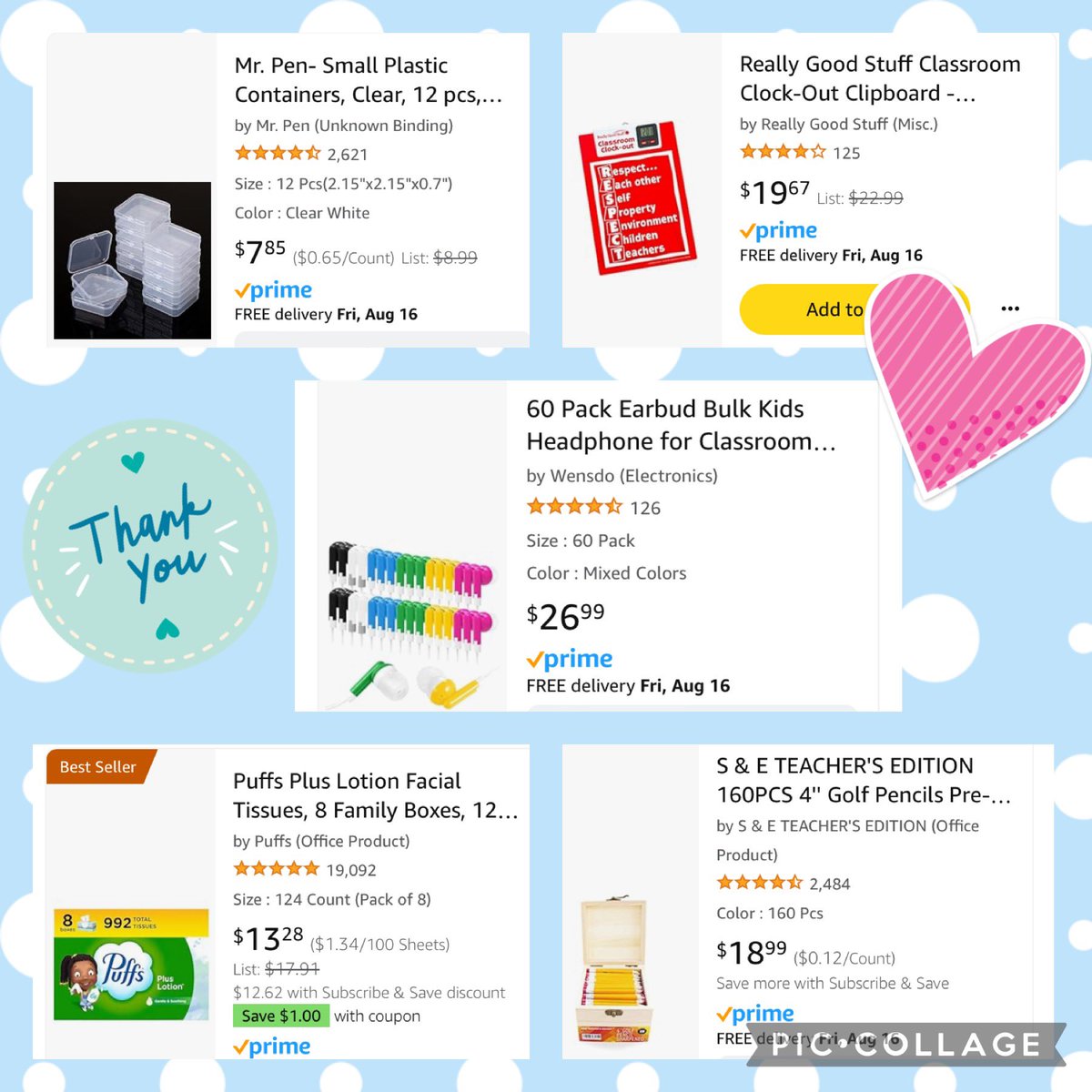 Hi, all! Want to help a #Maine classroom get what they need for a successful year?

My most needed items are: 
🩷 Pencils ✏️
🧡 Headphones 🎧
🩷 Boxes for them 📦
🧡 Clock bathroom sign out 🚽
🩷 Tissues 🤧
Wish list: ✨ rb.gy/k88un3 ✨

#MondayMotivation #clearthelist