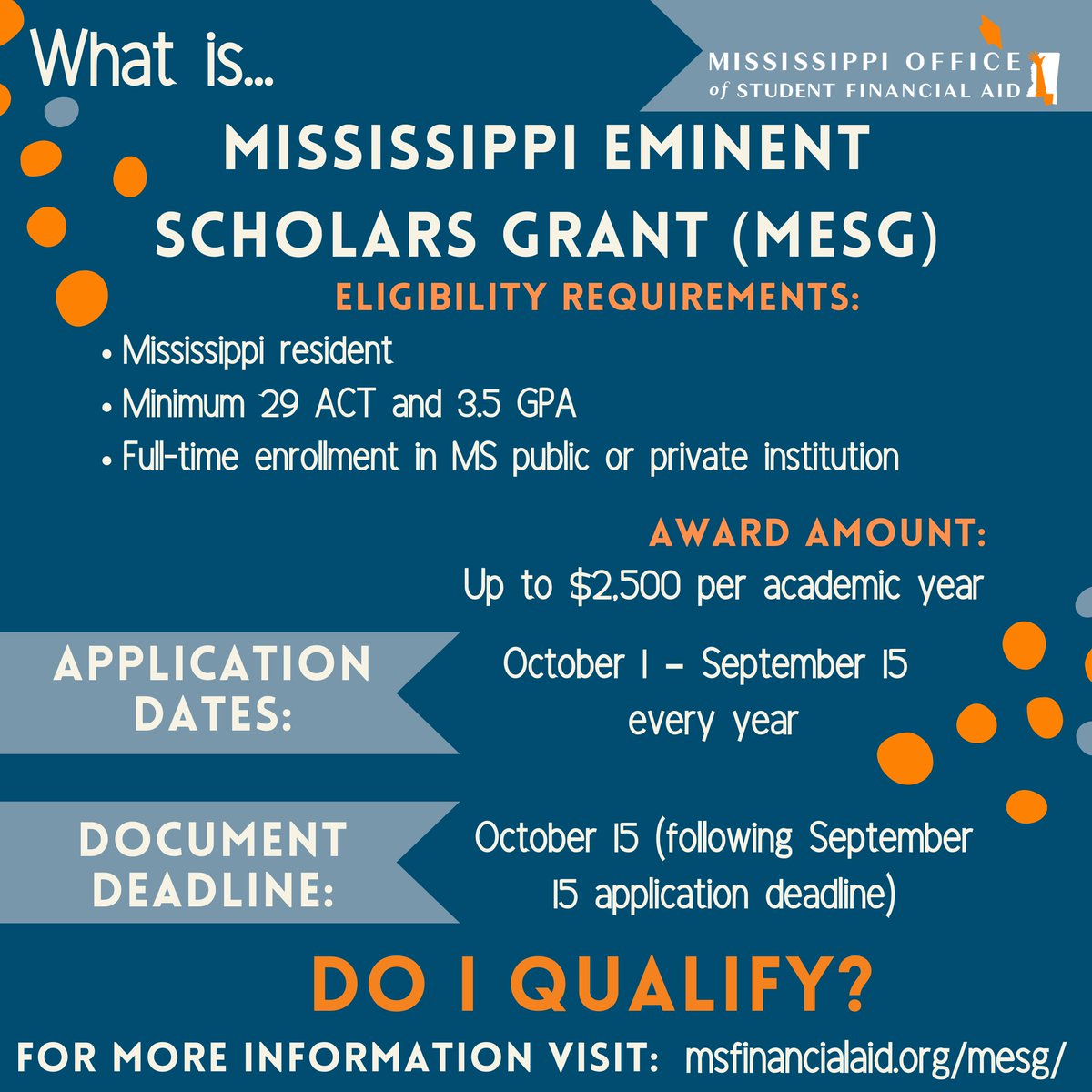 24-25 MTAG &amp; MESG application deadline is approaching.... September 15, 2024!! For more information please visit: msfinancialaid.org