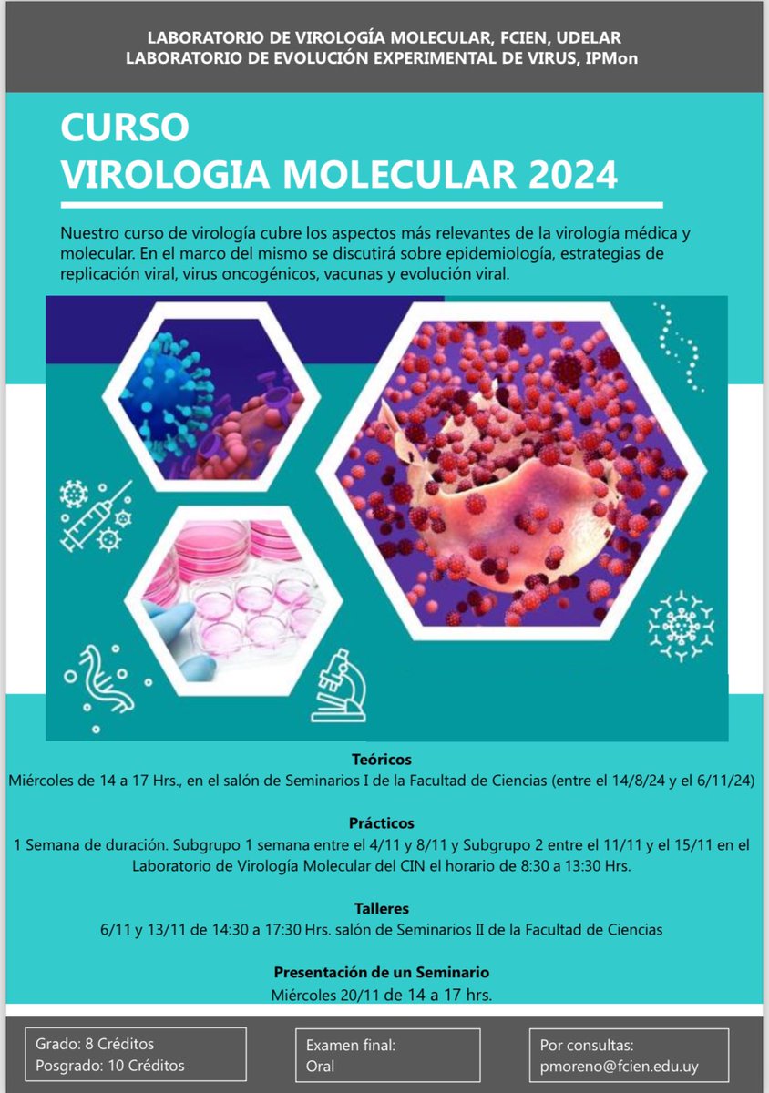 Virología Molecular (@viromol) on Twitter photo 📢Se viene Viro Mol 2024! Si te interesan los aspectos moleculares de la Virología no dejes de anotarte! Vamos a discutir sobre estrategias de replicación Viral, virus oncogénicos, vacunas y evolución viral entre otros temas 🦠🧬💉Largamos este miercoles!! <a href="/PedecibaB/">PEDECIBA - Biología</a> 📢Se viene Viro Mol 2024! Si te interesan los aspectos moleculares de la Virología no dejes de anotarte! Vamos a discutir sobre estrategias de replicación Viral, virus oncogénicos, vacunas y evolución viral entre otros temas 🦠🧬💉Largamos este miercoles!! <a href="/PedecibaB/">PEDECIBA - Biología</a>