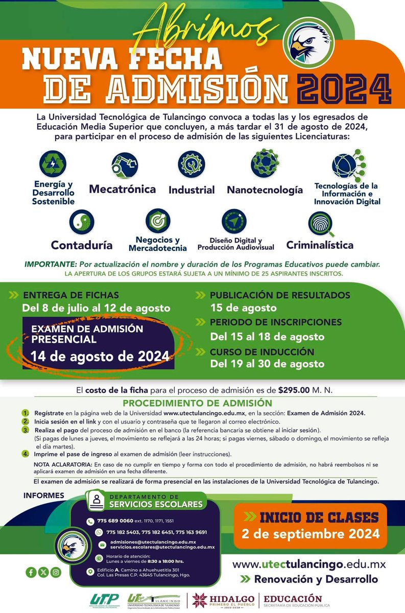 utec_tgo's tweet image. 💚💙 Hoy es el último día para tramitar tu ficha. 🎓 No pierdas la oportunidad de formar parte de esta comunidad universitaria y dar un gran paso hacia tu futuro profesional. 

¡Regístrate ahora!

utectulancingo.edu.mx/admision.html

@seguidores

#AdmisionesUTEC2024 #RenovaciónYDesarrollo