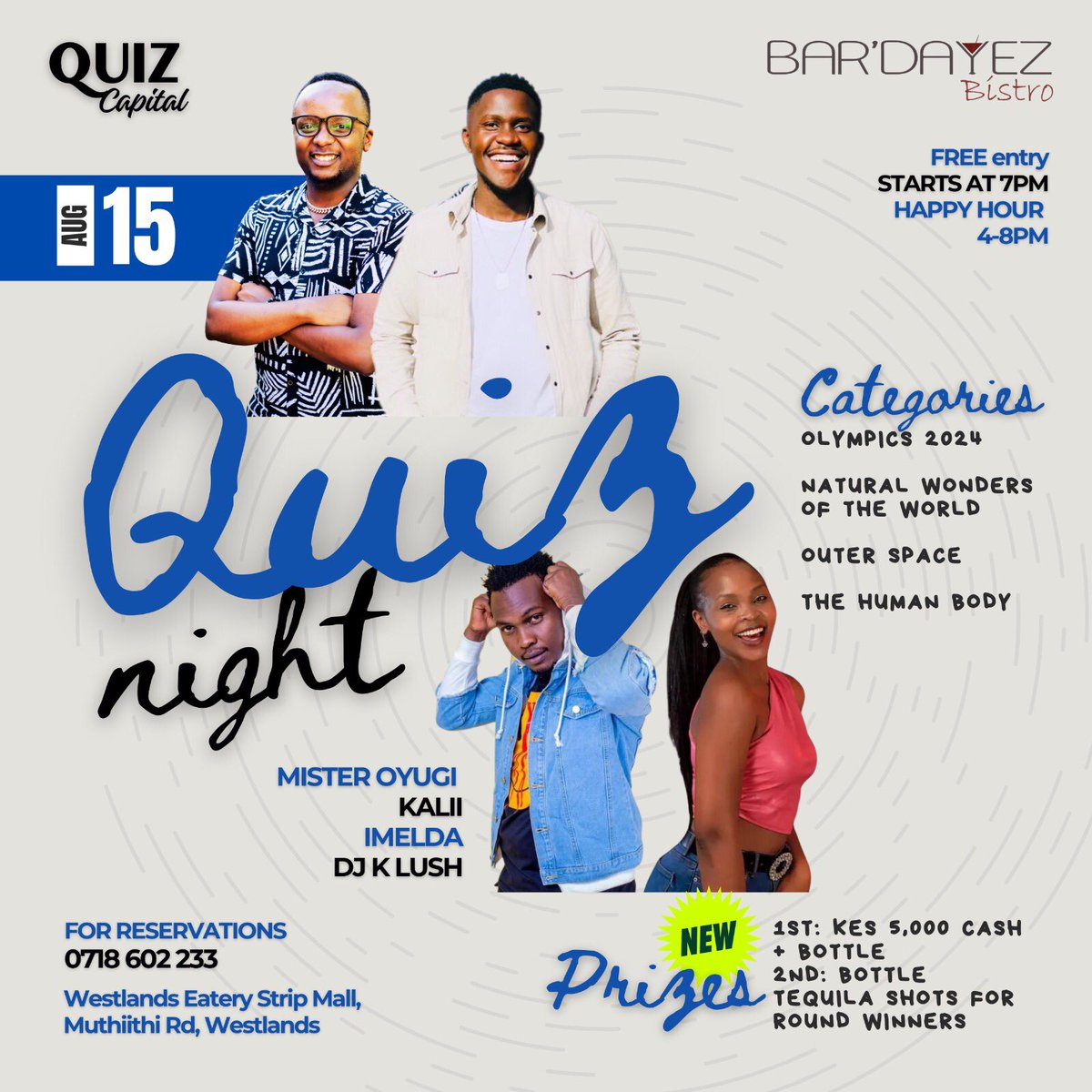QuizCapitalke's tweet image. Karibu sana for #quiznights near you this Week, at
Fahrenheit or Bar’Dayez at 7pm!
Please let us know you’re coming by using the RSVP link below (if you haven’t already)...