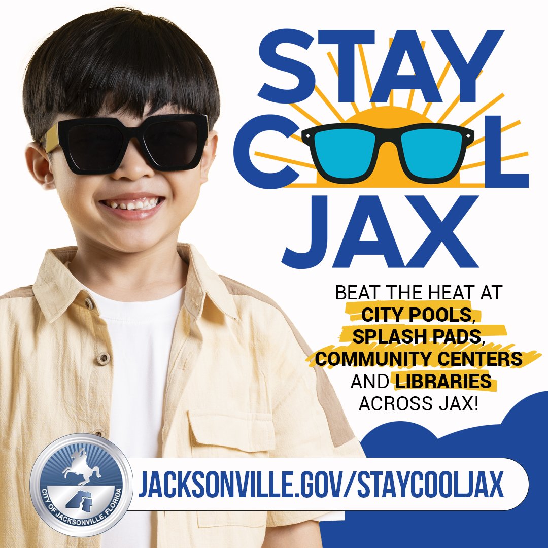 Today is the 5th consecutive day a Heat Advisory has been issued for Duval County. Cooling Centers are available at various COJ facilities, which include:

🔹All <a href="/jaxlibrary/">Jax Public Library</a> branches
🔹COJ Community Centers
🔹<a href="/jaxparks/">JaxParks</a> Splash Pads

More information here: jacksonville.gov/staycooljax