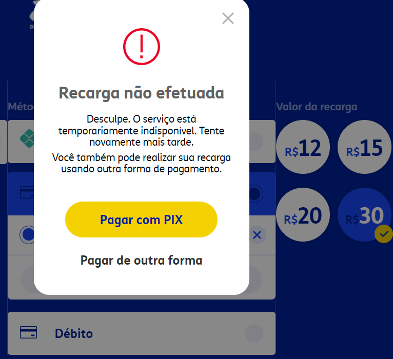 valcilon's tweet photo. Sistema de recarga de pré-pago da @TIMBrasil não funciona, seja por cartão ou Pix. #pretop #celular #telefonia #tim https://t.co/fqvatkHuJh
