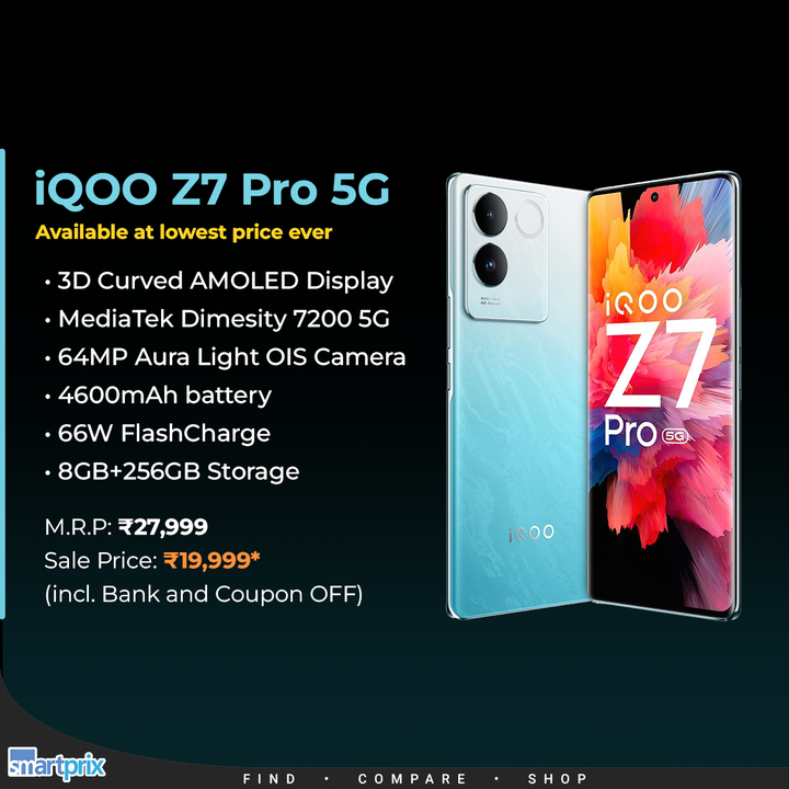 Smartprix's tweet image. iQOO Z7 Pro 5G is available at the lowest price ever smpx.to/82xtAX

#iQOO #iQOOZ7Pro5G #LowestPrice