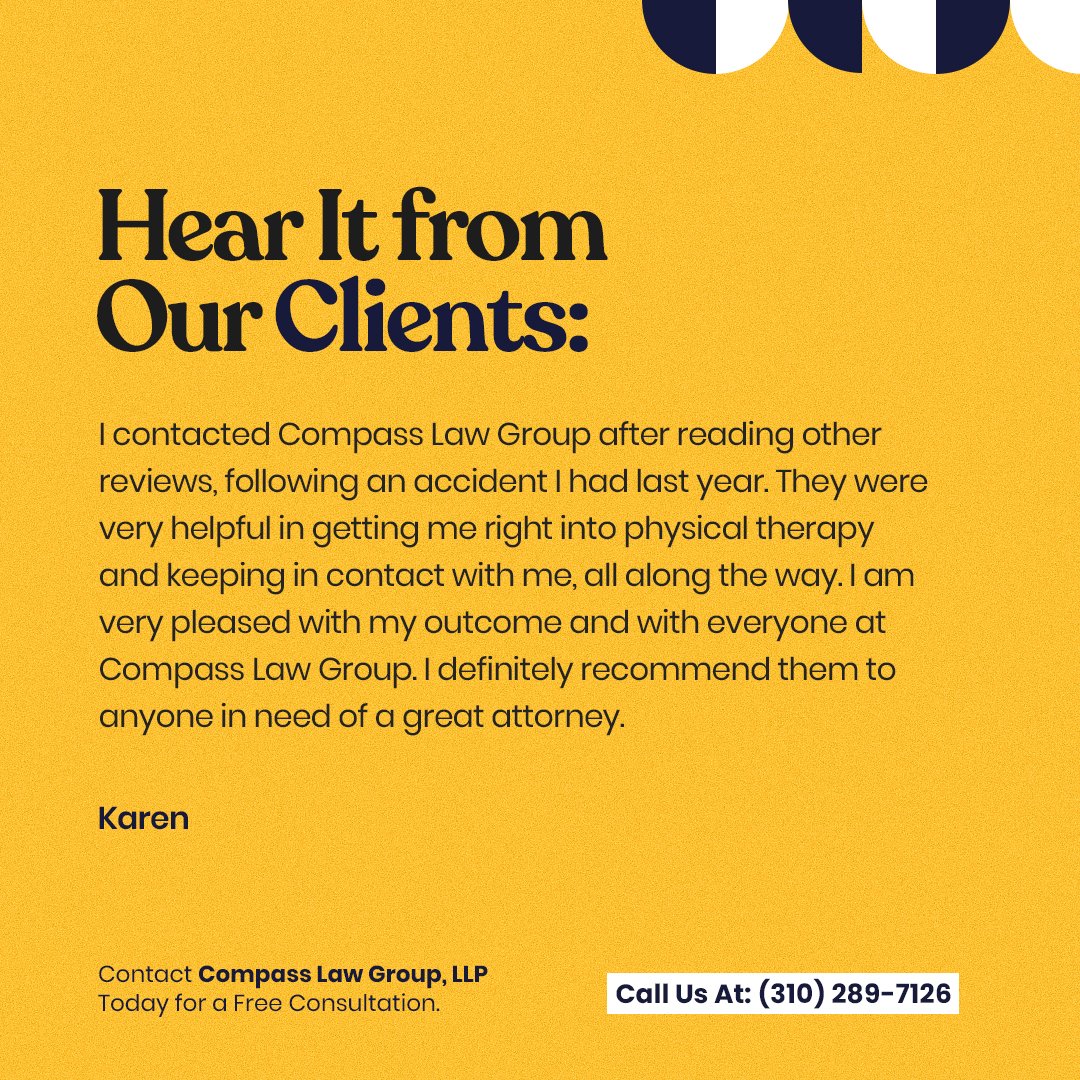 CompassLawGroup's tweet photo. Thank you so much, Karen, for your kind words and trust in Compass Law Group!

We're thrilled to hear that you had a positive experience with our team. We're always here to support you and anyone in need. Stay well!

#compasslawgroup #caraccidentlawyer #legalhelp #accidentlaw https://t.co/nL000JZ1rc