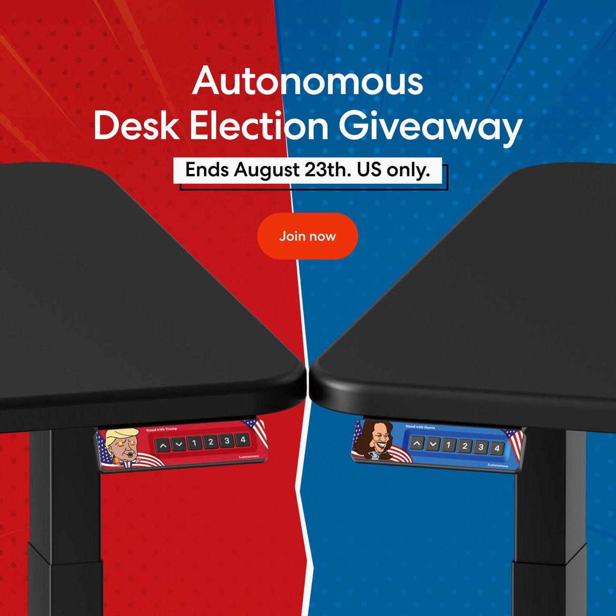 Hey fam, we’re back with another GA with our Election Desk 🇺🇸

To enter, simply do the steps below:

1 - Follow <a href="/autonomous_labs/">Autonomous</a> + @BrodySmith_Pxl
2 - Like &amp; RT
3 - Comment which desk you want + Tag 2 friends

🎁 1 desk with Trump version, 1 desk with Harris version

The contest