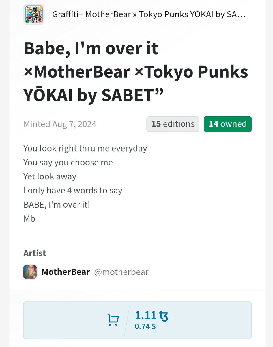 MotherBear_eth's tweet photo. https://t.co/MOEfZvbm79
#TokyoPunks #yokaicollab 
Here is sort of a sassy NFT collaboration with the Champion artist @sabet . Please grab yourself one today! https://t.co/ro6bWByphu