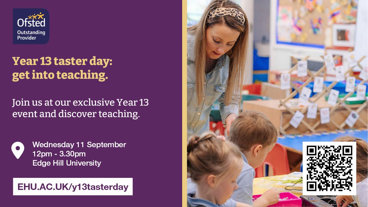 EHU | Education (@ehu_foe) on Twitter photo Teachers - help your Y13 students take steps towards a career in teaching 👩🏫🍎Join us at our taster day for an immersive experience with forest school, a live lesson, and more. Lunch will be provided and help with transport can be arranged👉ehu.ac.uk/y13tasterday <a href="/edgehill/">Edge Hill University</a> Teachers - help your Y13 students take steps towards a career in teaching 👩🏫🍎Join us at our taster day for an immersive experience with forest school, a live lesson, and more. Lunch will be provided and help with transport can be arranged👉ehu.ac.uk/y13tasterday <a href="/edgehill/">Edge Hill University</a>