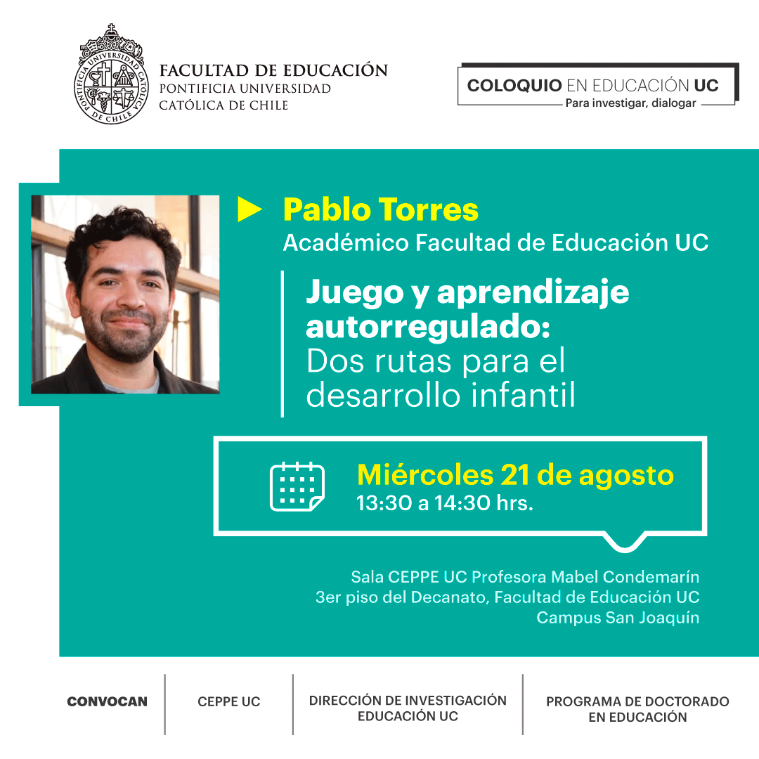 ceppe_uc's tweet photo. ¡No te lo pierdas!

Acompáñanos en un nuevo Coloquio en #EducaciónUC, donde Pablo Torres, académico de la @Fac_EducacionUC, compartirá su charla sobre "Juego y aprendizaje autorregulado: dos rutas para el desarrollo infantil".

¡Inscríbete! 👉 https://t.co/0b9U5EIrdF https://t.co/wubiSJZI7D
