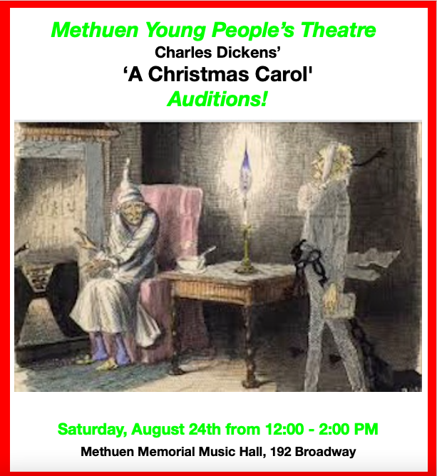 Very excited for MYPT's first production of 'A Christmas Carol'! Hopefully the beginning of a new holiday tradition at the amazing Methuen Memorial Music Hall. Please join us for this fun, music filled, version of Charles Dickens classic!