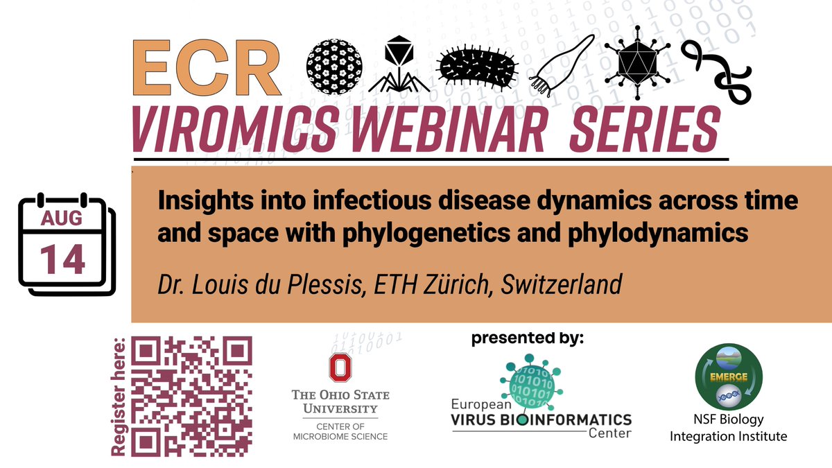 🚀 Boost your viromics knowledge with the ECR Viromics Talk on Aug 14th! Discover how phylogenetics sheds light on infectious disease dynamics with Louis du Plessis this Weds@10amEST. 🌟 Register here: go.osu.edu/ecrviromicsweb… #InfectiousDisease #OSUScience #microbiome