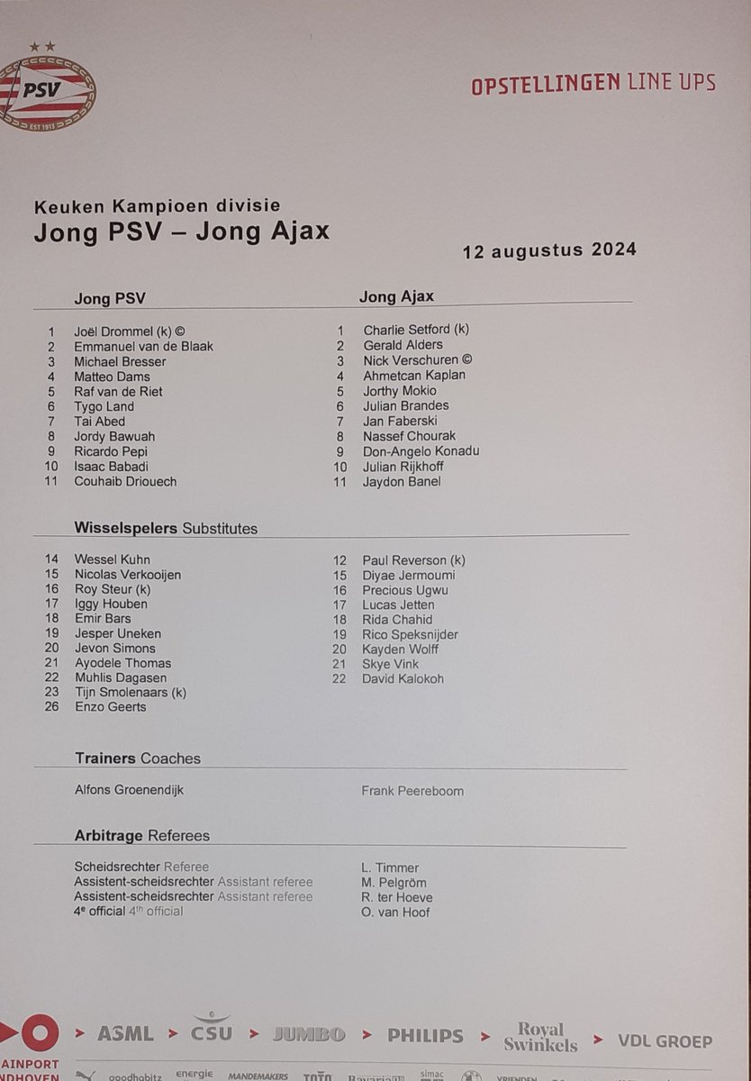 RJDM854's tweet image. Line UPS 
Jong PSV-Jong Ajax
