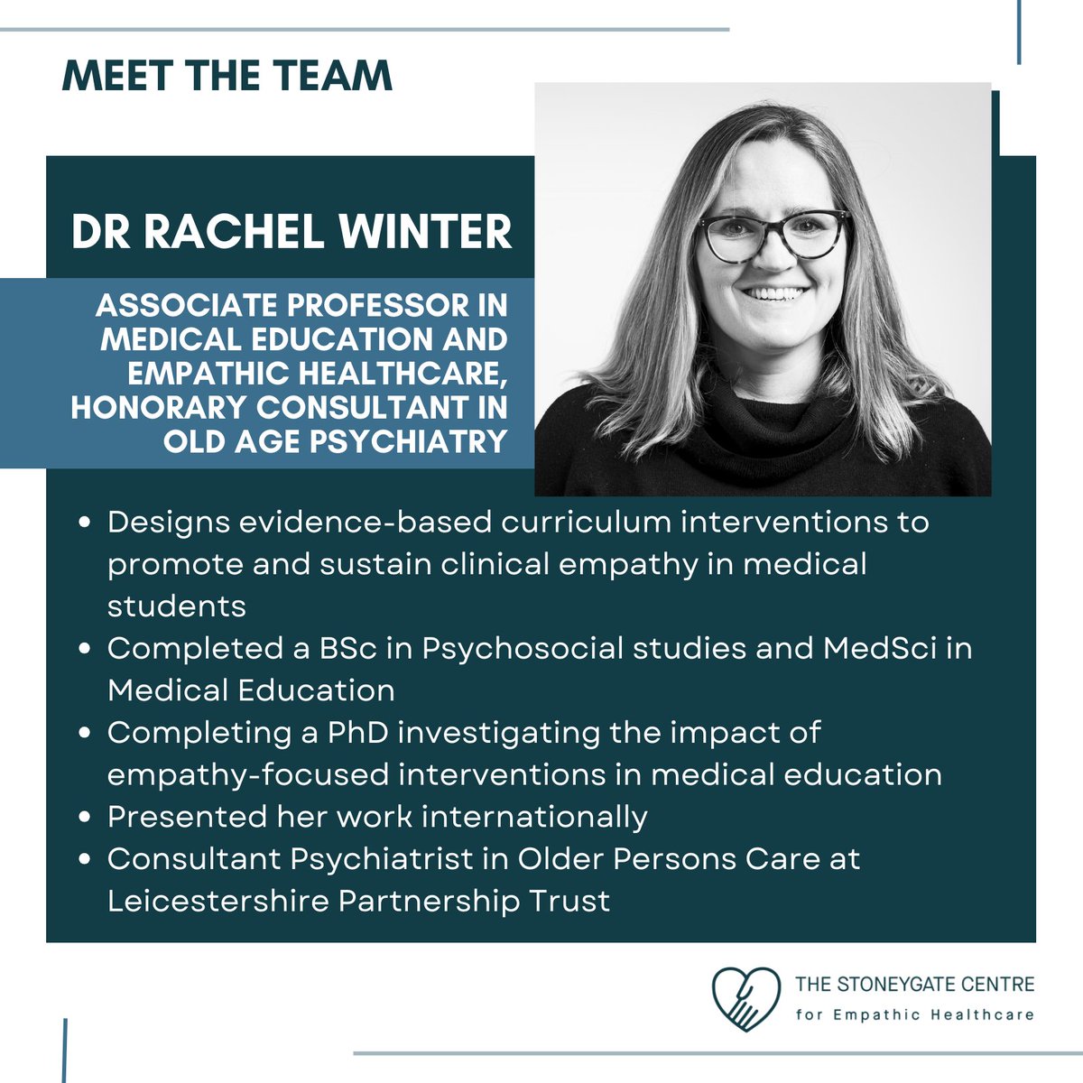 Empathy_Centre's tweet photo. MEET OUR… Associate Professor in Medical Education and Empathic Healthcare, Honorary Consultant in Old Age Psychiatry – Dr Rachel Winter

🔗 To find out more visit: https://t.co/IOuFMvZ8V0

#transformativehealthcare @RachelWinter838 https://t.co/Y30u5IbeA2