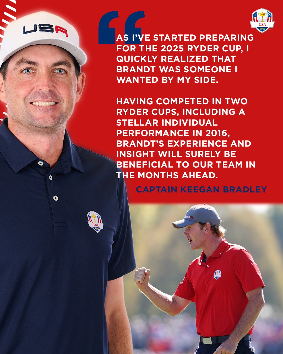 2025 Ryder Cup US Captain Keegan Bradley picks Brandt Snedeker