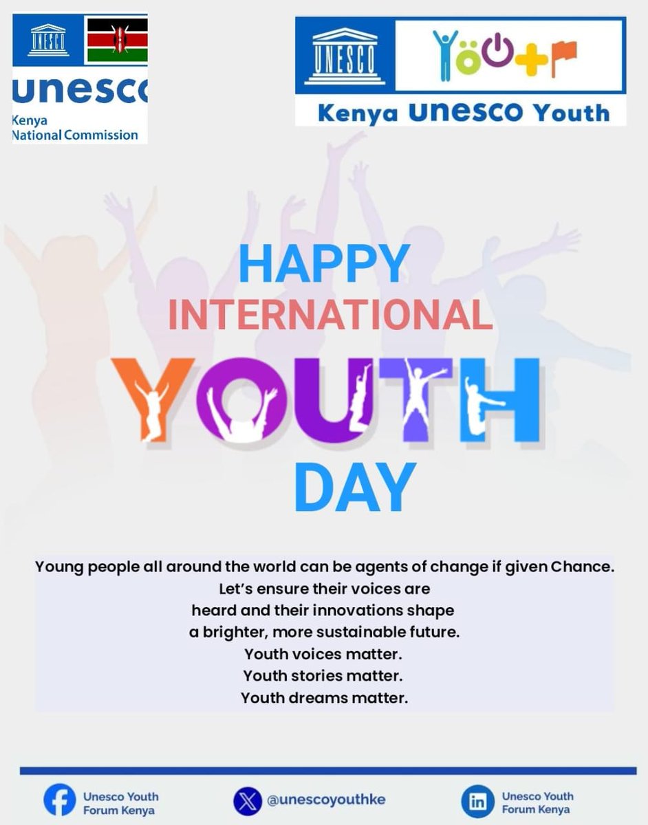 🌍 #HappyInternationalYouthDay2024 🎉 To every  young  person.

Your voice matters. Your dreams matter. Together, let’s shape a brighter, more sustainable future.
#YouthVoices | #InternationalYouthDay | #UNESCOYouth #WeTheYoungPeople