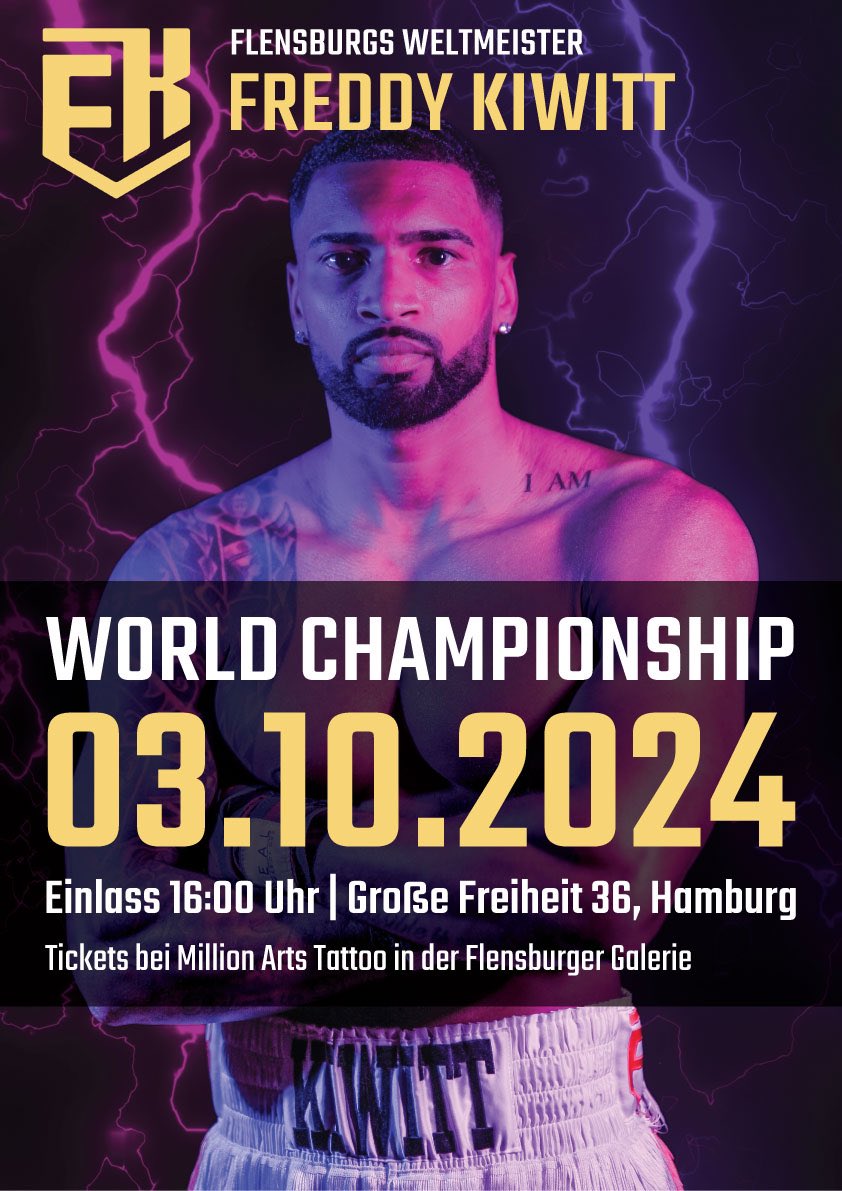 🏆 @worldboxingfederation 
🗓️ 03.10.2024
📍 Große Freiheit 36, Hamburg 
📺 @hamburg1fernsehen 
📄 <a href="/boxenimnorden/">BOXEN im NORDEN</a> 
🎫 <a href="/Million/">Ryan</a> Arts Tattoo 

#fk #freddykiwitt #boxen #worldchampionship