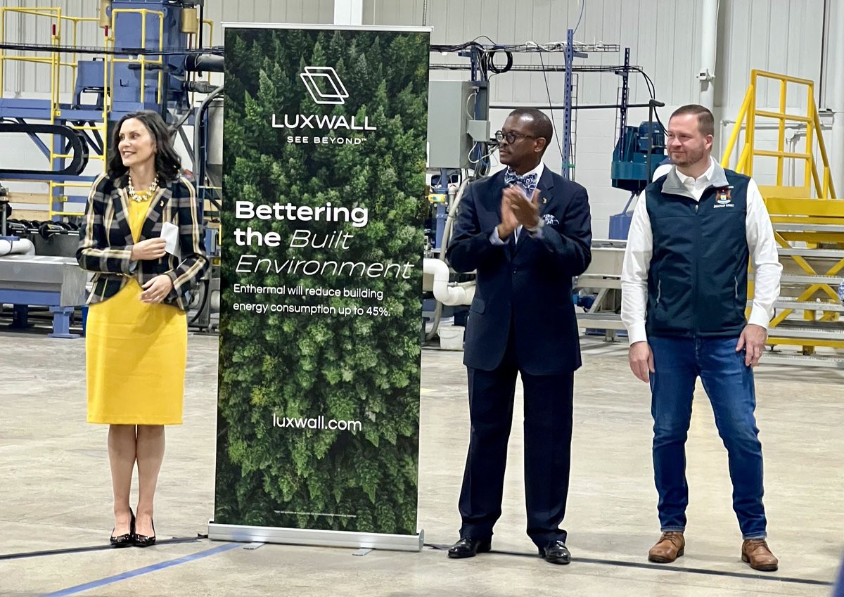 CraigDMauger's tweet photo. Gov. Gretchen Whitmer is participating in a press conference announcing the opening of a manufacturing facility for the company LuxWall in Litchfield this morning. 

LuxWall makes energy-efficient windows. https://t.co/WCVp0aonyP
