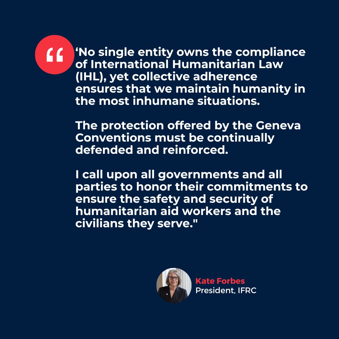 KateForbes_IFRC's tweet photo. Today, we commemorate the 75th anniversary of the Geneva Conventions. The protections they offer must be continually defended and reinforced. @ifrc @ICRC https://t.co/anrCWV7fMU