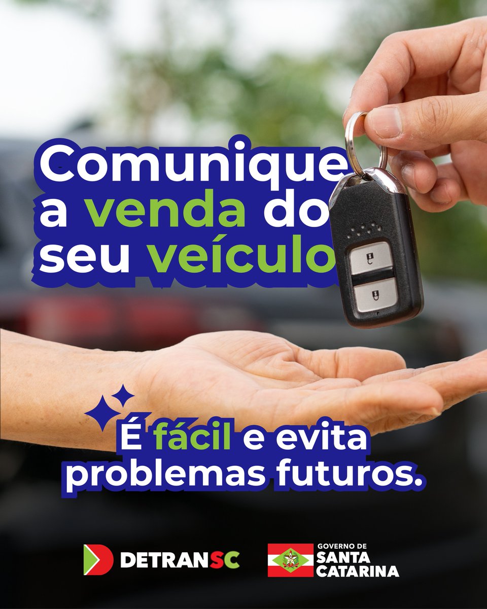 DetranSC's tweet image. Você sabia que comunicar a venda do seu veículo ao Detran/SC é fundamental para garantir que a responsabilidade sobre o carro seja transferida para o novo proprietário?  É fácil e evita problemas futuros, basta solicitar o serviço em uma das unidades do Detran/SC.
