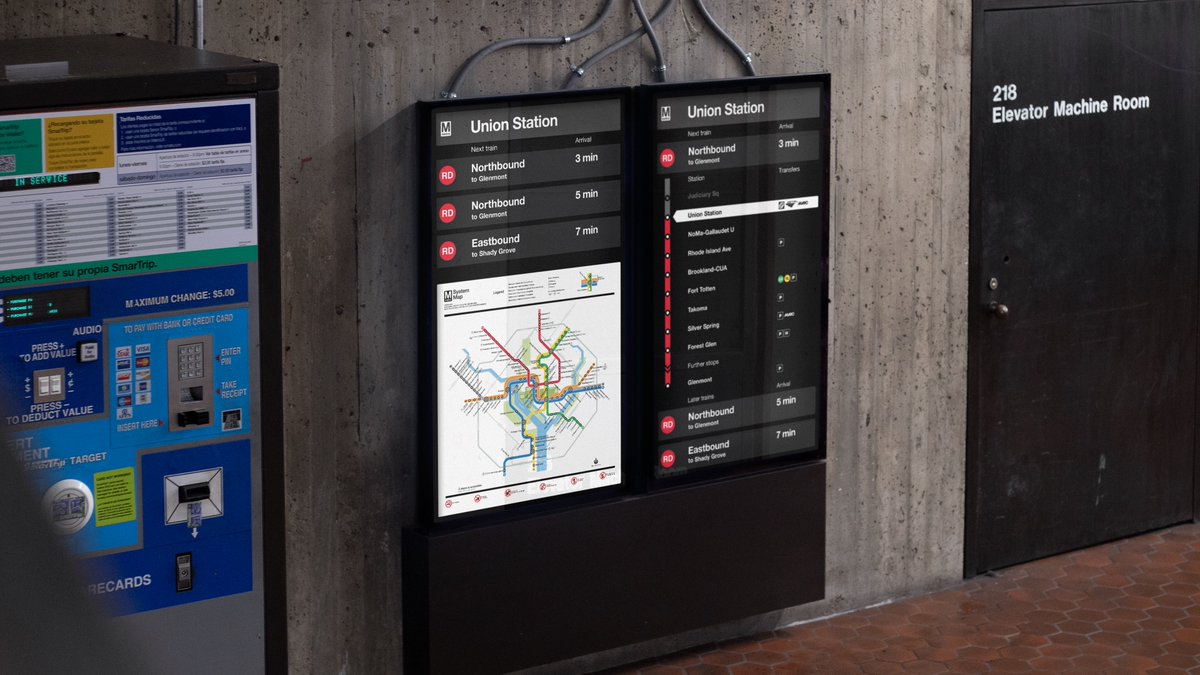 The Washington Metropolitan Area Transit Authority (WMATA) 🚉 is the public transportation agency operating rail and bus service in the Washington D.C. metropolitan area. New digital wayfinding system by Order. Full case study: order.design/project/washin…