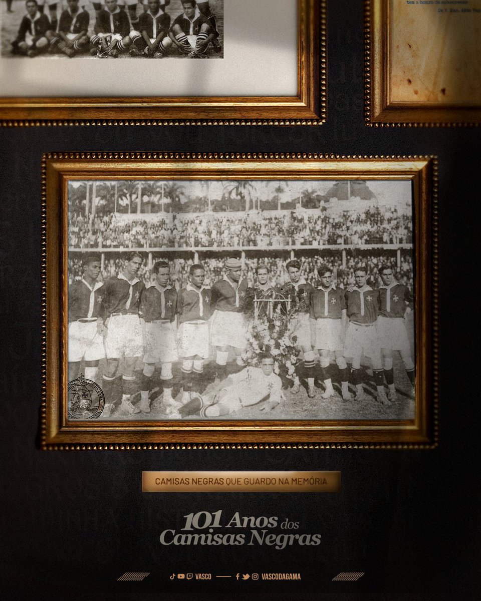 VascodaGama's tweet image. 12 de agosto • 101 anos dos 𝓒𝓪𝓶𝓲𝓼𝓪𝓼 𝓝𝓮𝓰𝓻𝓪𝓼.

Nesta data, em 1923, o Vasco da Gama derrotava o São Cristóvão, de virada, por 3 a 2 e conquistava o Campeonato Carioca pela primeira vez em sua história.

Adão. Arlindo. Arhur. Bolão. Cecy. Claudio. Leitão. Mingote.…