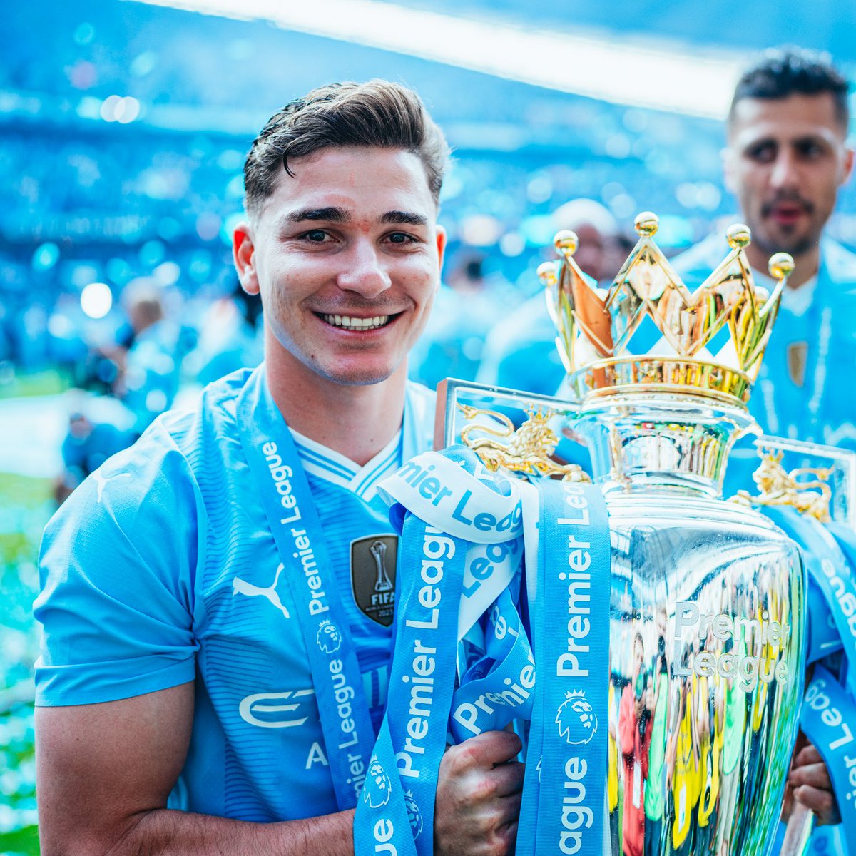 ManCity's tweet photo. 🏆 2x Premier League
🏆 1x FA Cup
🏆 1x Champions League
🏆 1x Super Cup
🏆 1x FIFA Club World Cup
 
Thank you, @julianalvarezzz 🩵 https://t.co/LQVFhATYmr