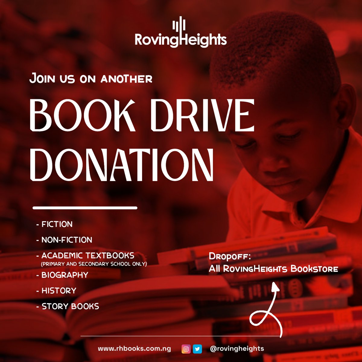 Rovingheights's tweet photo. Join our book drive and make a difference! 
Drop off your gently used books at Rovingheights bookstore and help spread the love of reading to those in need. 
Your donation can open new worlds for others!

 #BookDrive #DonateBooks #SpreadTheJoy #Rovingheights #ReadForAll #share https://t.co/VPelNv2LXO