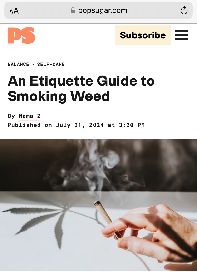 By the way....
this gorgeous gal kicked off her freelance writing career with <a href="/POPSUGAR/">PS</a>! 🌟 

I wrote an article about weed lifestyle balance and stoner etiquette. 🍃 

Read with care: popsugar.com/balance/weed-e…