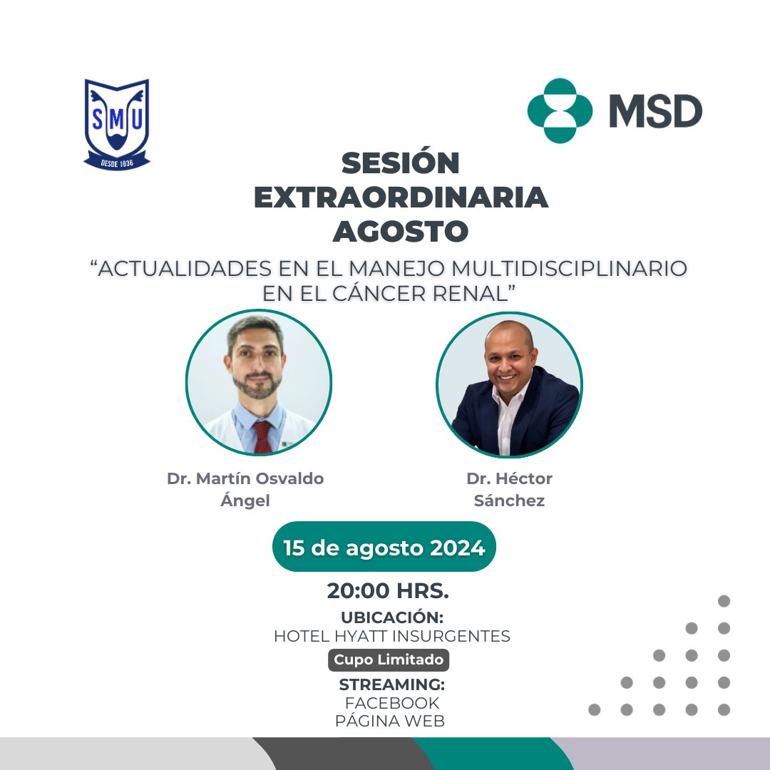 ¡Atención, Socios! No se pierdan nuestra Sesión Extraordinaria de Agosto. Una oportunidad única para actualizar conocimientos 👩‍⚕️👨‍⚕️.

📍Reserva tu lugar de manera presencial aquí: bit.ly/3YLARxU
💻 Streaming: lc.cx/7aIm75
 
#SMU24 #UrologíaEnMovimiento