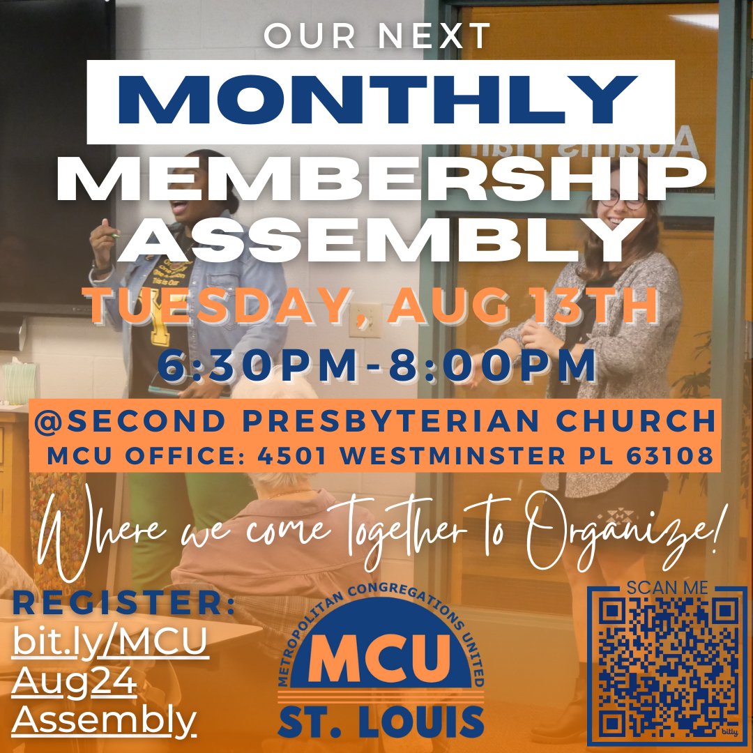 ⚡️Our next Monthly Membership Assembly Meeting is Tuesday, Aug 13th! We will continue building out our #PowerMapping, #Analysis, and Power 1:1s for each task force! Our collaborative work will influence REAL policy change! 🔗bit.ly/MCUAug24Assemb…

#MCU #august #members #MO STL