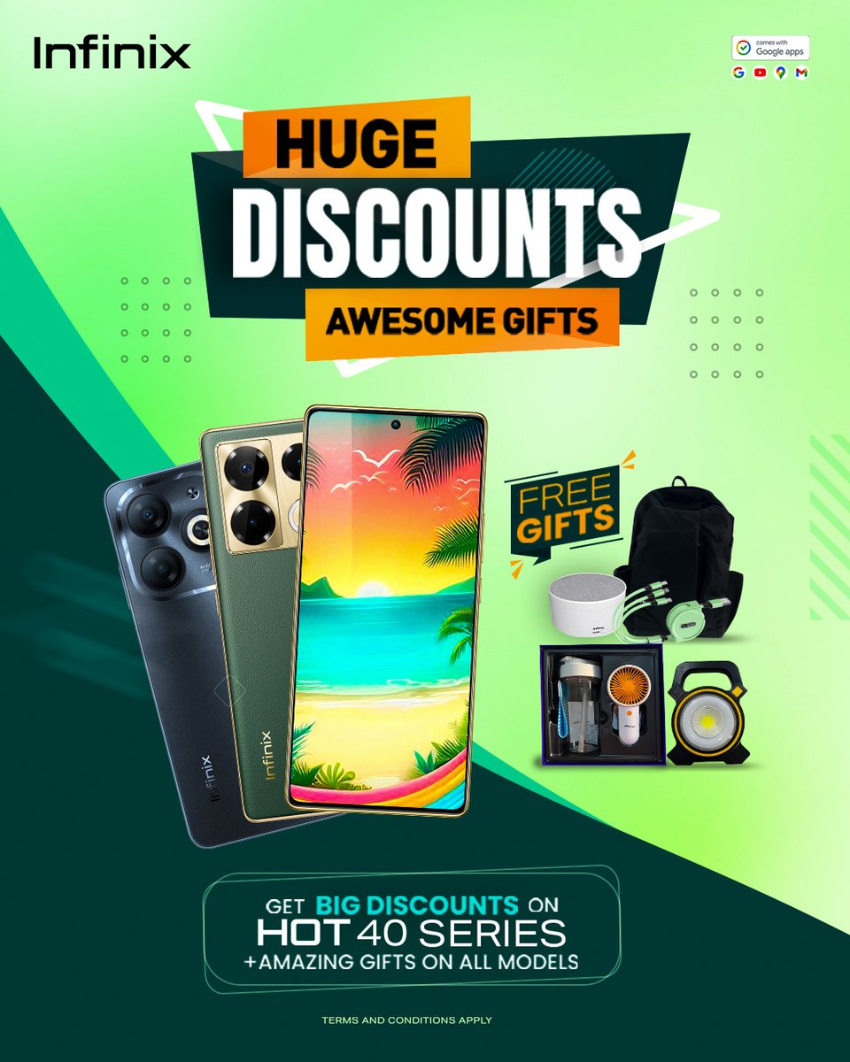 InfinixGhana's tweet image. Incredible deals headed your way 🤩 

Enjoy GH¢150 discount on any Hot 40 series purchased plus, win an instant gift 🎁 on all models(Note 40 series, Hot 40 series, Smart 8)

🚨 Promo ends on 31st August. Rush for yours NOW! #HugeDiscountsAwesomeGifts #AugustPromo