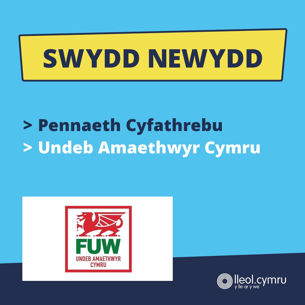 **HYSBYSEB SWYDD NEWYDD**

&gt;&gt; Pennaeth Cyfathrebu
&gt;&gt; Undeb Amaethwyr Cymru

Manylion yma &gt;&gt; bit.ly/46Lm5t1 

<a href="/FUW_UAC/">FUW - Undeb Amaethwyr Cymru</a>