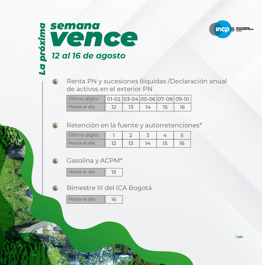 incpcol's tweet photo. 📢 ¡Atención, contadores! 📢
¿Preparados para enfrentar los plazos de esta semana?
🚀 No te pierdas nuestras actualizaciones y mantente al tanto de toda la información importante.
#INCP #INFOINCP #VencimientosSemanales #ContadorPúblico #Contadores https://t.co/BnFnixRZWp