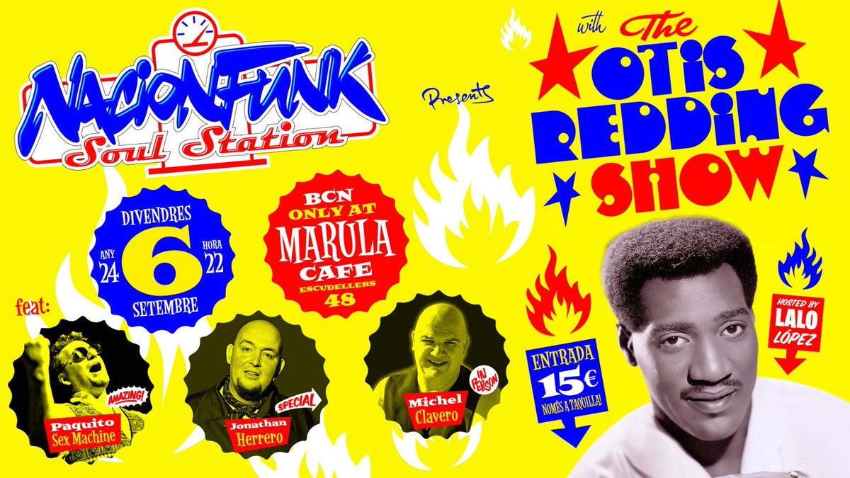 Nación Funk (@nacionfunk) on Twitter photo The Next Nación Funk Soul Station...
THE OTIS REDDING SHOW
6 de Setembre, 22h al <a href="/MarulaCafe/">MarulaCafe</a> Barcelona!!
Save The Date!!!
#TheOtisReddindShow #OtisRedding #Otis #Soul #Barcelona #BCN #NaciónFunkSoulStation #NaciónFunk The Next Nación Funk Soul Station...
THE OTIS REDDING SHOW
6 de Setembre, 22h al <a href="/MarulaCafe/">MarulaCafe</a> Barcelona!!
Save The Date!!!
#TheOtisReddindShow #OtisRedding #Otis #Soul #Barcelona #BCN #NaciónFunkSoulStation #NaciónFunk