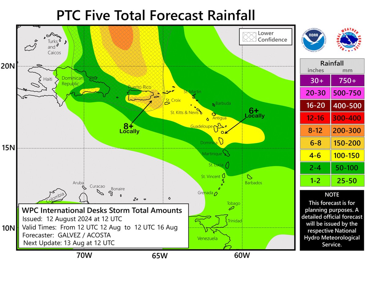 TemporadaCiclon's tweet image. 🚨BOLETÍN OFICIAL #11AM🚨
El Centro Nacional de Huracanes muestra el mapa de posibilidades de lluvias para la regiones del Caribe Oriental,  con el paso de la futura #TormentaErnesto. Tengan pendiente que esto puede cambiar a medida que el sistema se organice o cambie.