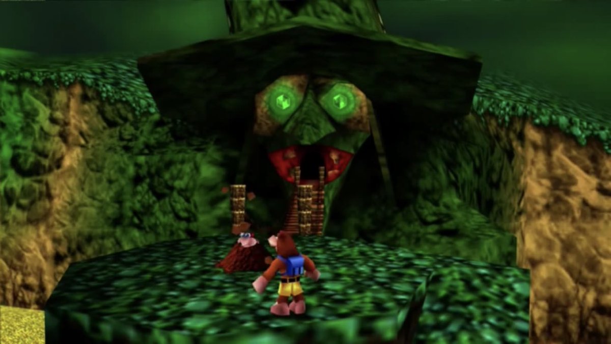 Rare really did have a love affair with having their villains hideout feature their face, having players walk through the mouth and entering the throat to get inside…