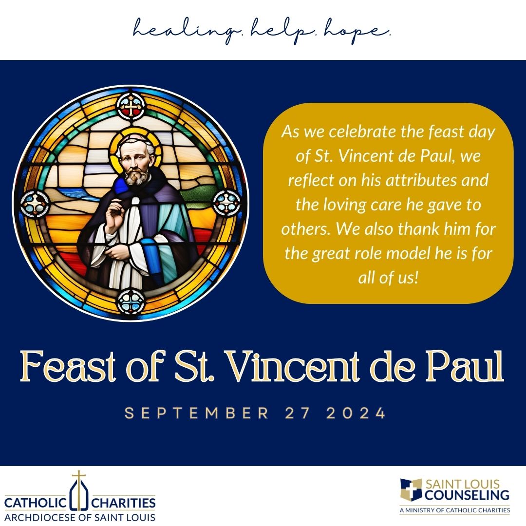We’re honoring St. Vincent de Paul, one of our patron saints, whose legacy of service &amp; empathy inspires us. Let’s celebrate his example by continuing to make a positive impact on mental well-being in our community. 💙🧠🙏#ccstloneministry #StVincentDePaul #MentalHealthSupport