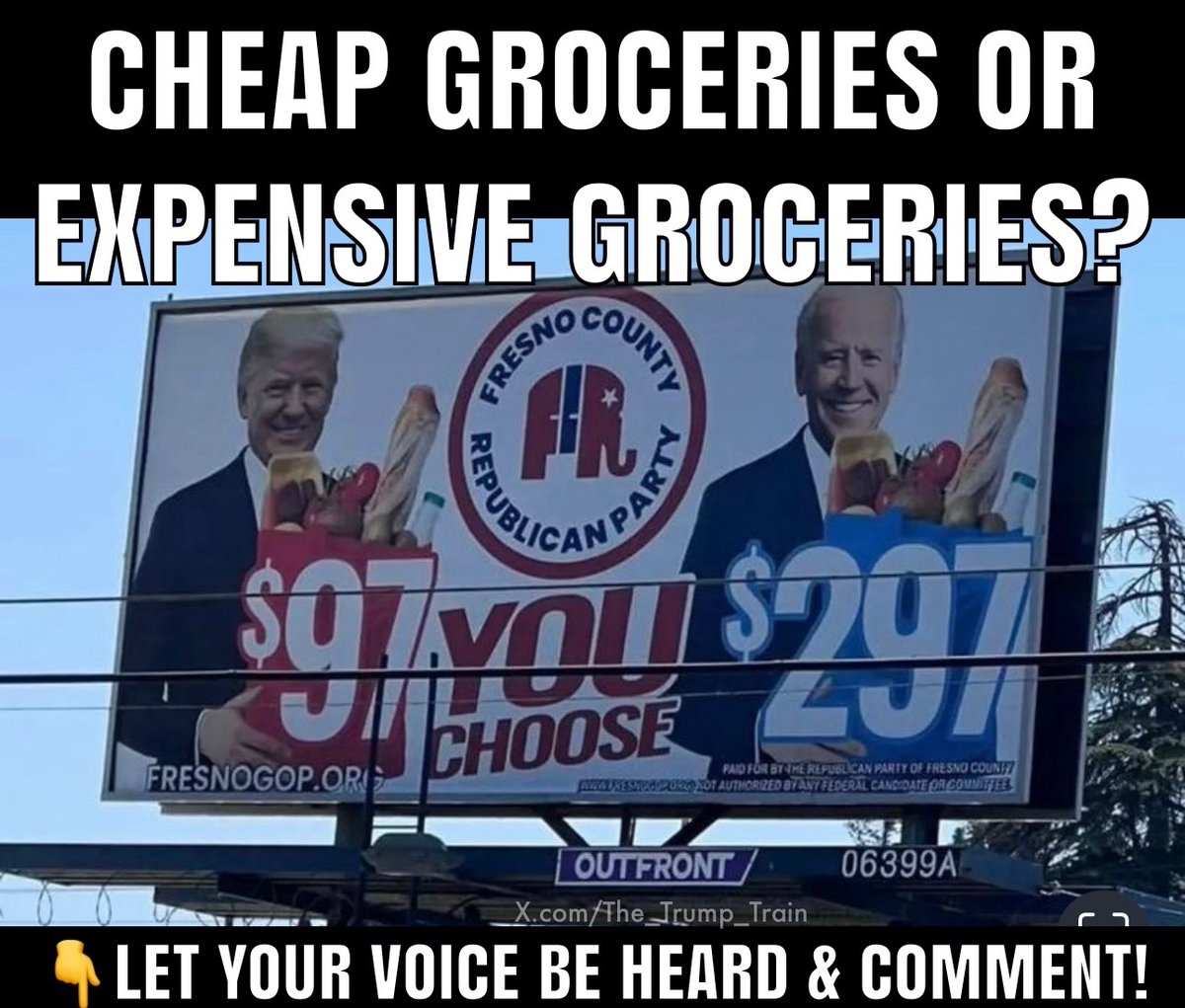 The_Trump_Train's tweet photo. Cheap groceries with Donald Trump or expensive groceries with Kamala Harris?

The choice is yours… https://t.co/qbXhyVR0TY
