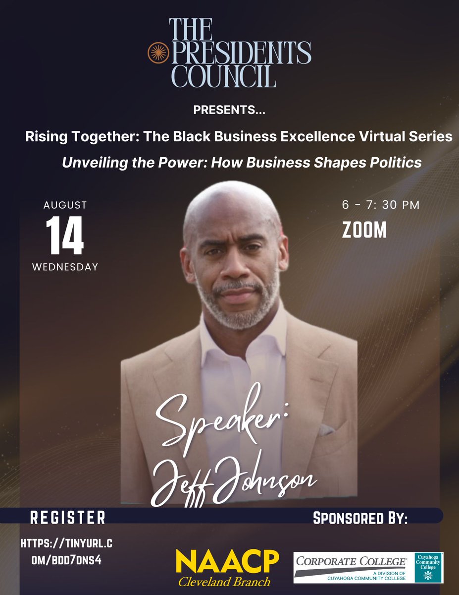 It’s time to register for our next Speaker Series event featuring the one and only Jeff Johnson! @Jeffsnation  🙌🏾 It’s only right we keep the sessions going during this National Black Business Month!

🤔 Mark your calendars for Wednesday, August 14th!
members.thepresidentscouncil.com/events/registe…