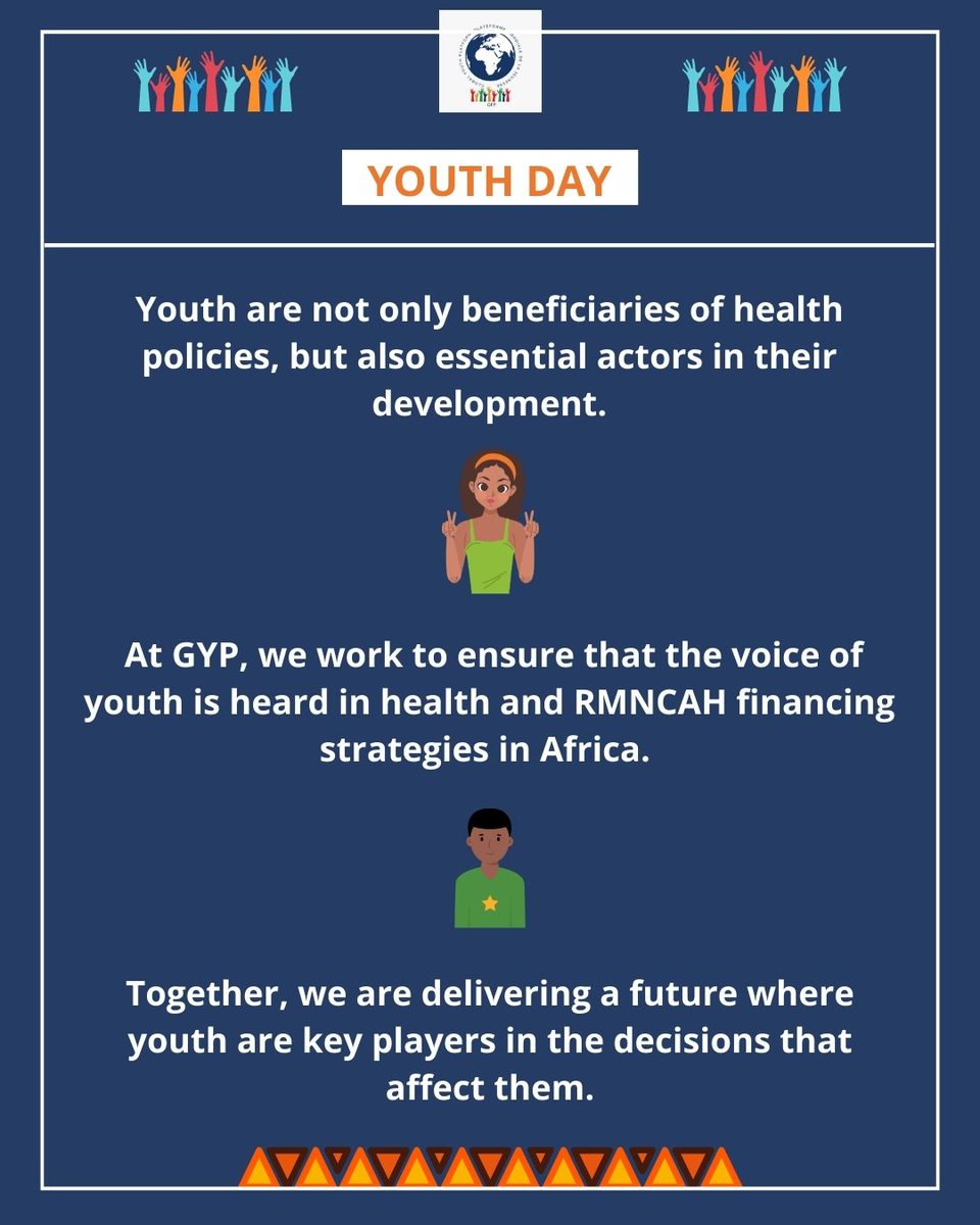 𝐈𝐍𝐓𝐄𝐑𝐍𝐀𝐓𝐈𝐎𝐍𝐀𝐋 𝐘𝐎𝐔𝐓𝐇 𝐃𝐀𝐘
Youth are not only beneficiaries of health policies, but also key actors in their development.

At GYP, we work to ensure that the voice of youth is heard in health and RMNCAH financing strategies in Africa.

#YouthDay 
#RMNCAH