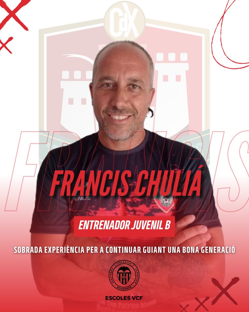 ⚽️Continuem presentant als membres de l'equip formatiu

➡️Francis Chuliá (📚 Nivell 2) es fa càrrec del #CDXJuvenilB per a seguir fent créixer una bona generació que fa el salt de categoria. Experiència sobrada a les banquetes d'un tècnic referent en el futbol de la nostra zona