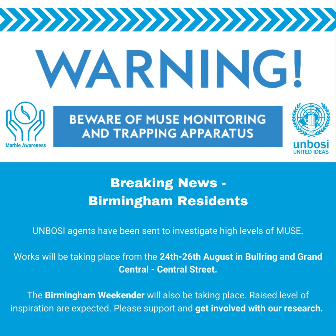 unbosimarbles's tweet photo. UNBOSI will be investigating MUSE spikes in Bullring and Grand Central between the 24th and 26th August.

If you would like information about the investigation or would like to aid us feel free to chat with our agents on site.

#birminghamweekender #unbosi #lostmarbles https://t.co/sI4Kfy9lpg