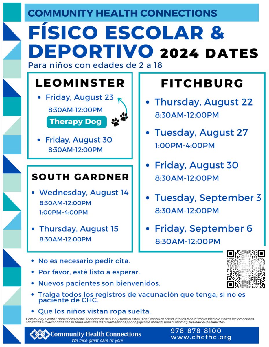 In need of a physical for the school year? Community Health Connections has our Fitchburg students covered. See dates and times for Fitchburg student physicals and scan the bar code for additional information.
