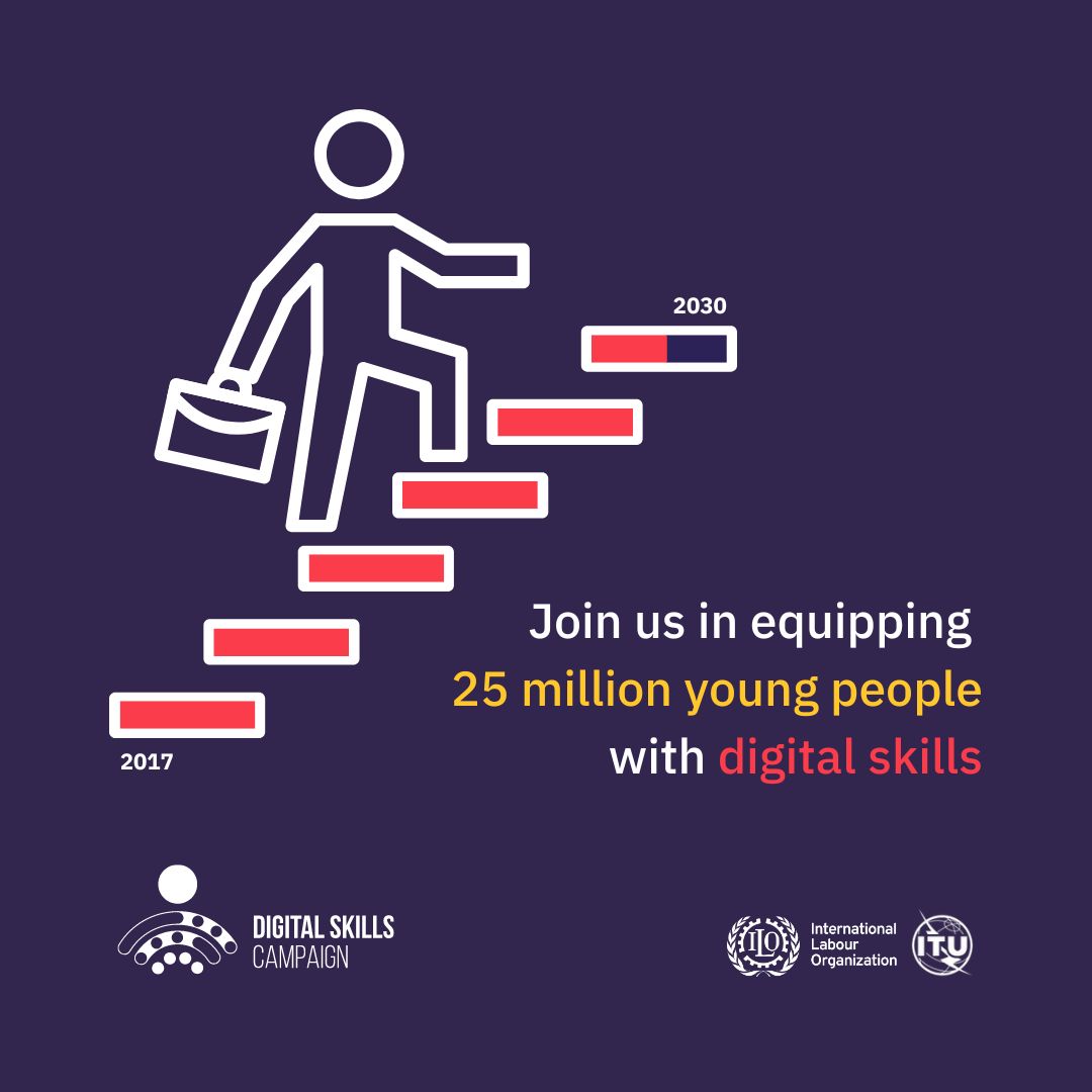 🌍 Under #DecentJobsForYouth global initiative, our Digital Skills Campaign has empowered 23M+ young people with essential #digitalskills, from basic computing to advanced cybersecurity &amp; green transformation.

Let's reach 25M together! 💻🌱

Join us ➡️ bit.ly/4dEgQOj