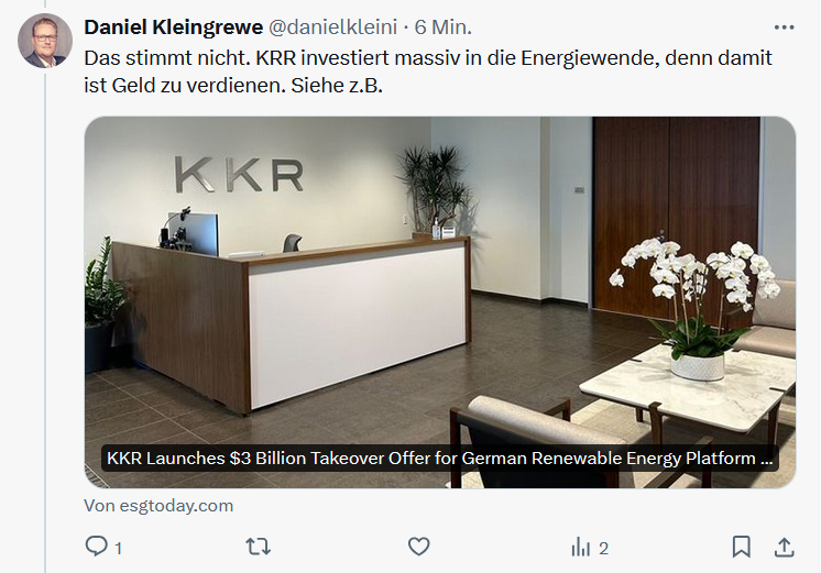 MasseyFriend's tweet photo. @Leseerlaubnis Auch wenn die #Unken gegen #Habeck und für #KKR im Chore rufen. Als würde diese Heuschrecke plötzlich in Erneuerbare Energien investieren! https://t.co/wG0fM4UOAm