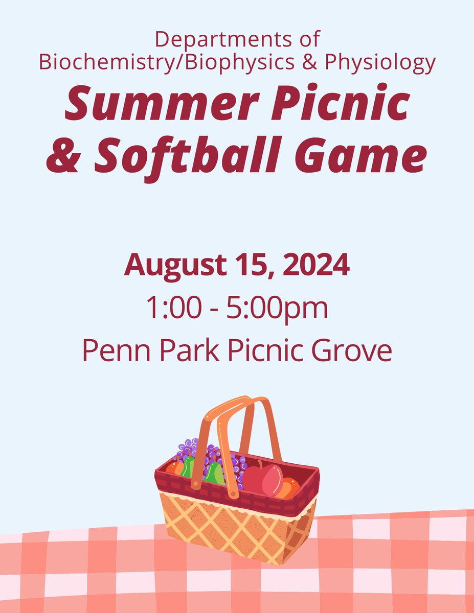B&amp;B Department members: join us this Thursday for our annual picnic and softball game in collaboration with the Department of Physiology!