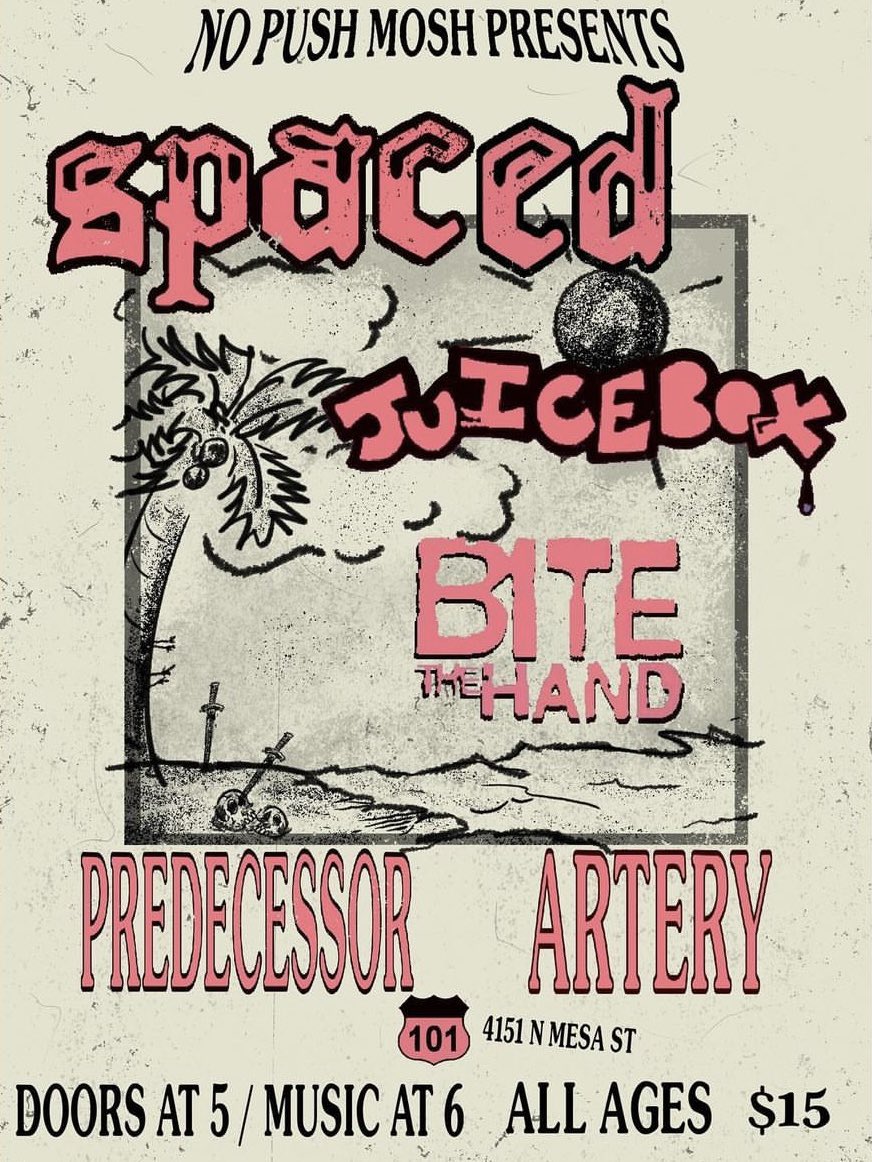 SPACED (@spacedhc) on Twitter photo EL PASO TONIGHT WITH @juiceboxhc, BITE THE HAND, PREDECESSOR, AND ARTERY AT 101 ⚡️
📸 <a href="/shootnpoint_/">marcus gonzales 📸</a> EL PASO TONIGHT WITH @juiceboxhc, BITE THE HAND, PREDECESSOR, AND ARTERY AT 101 ⚡️
📸 <a href="/shootnpoint_/">marcus gonzales 📸</a>