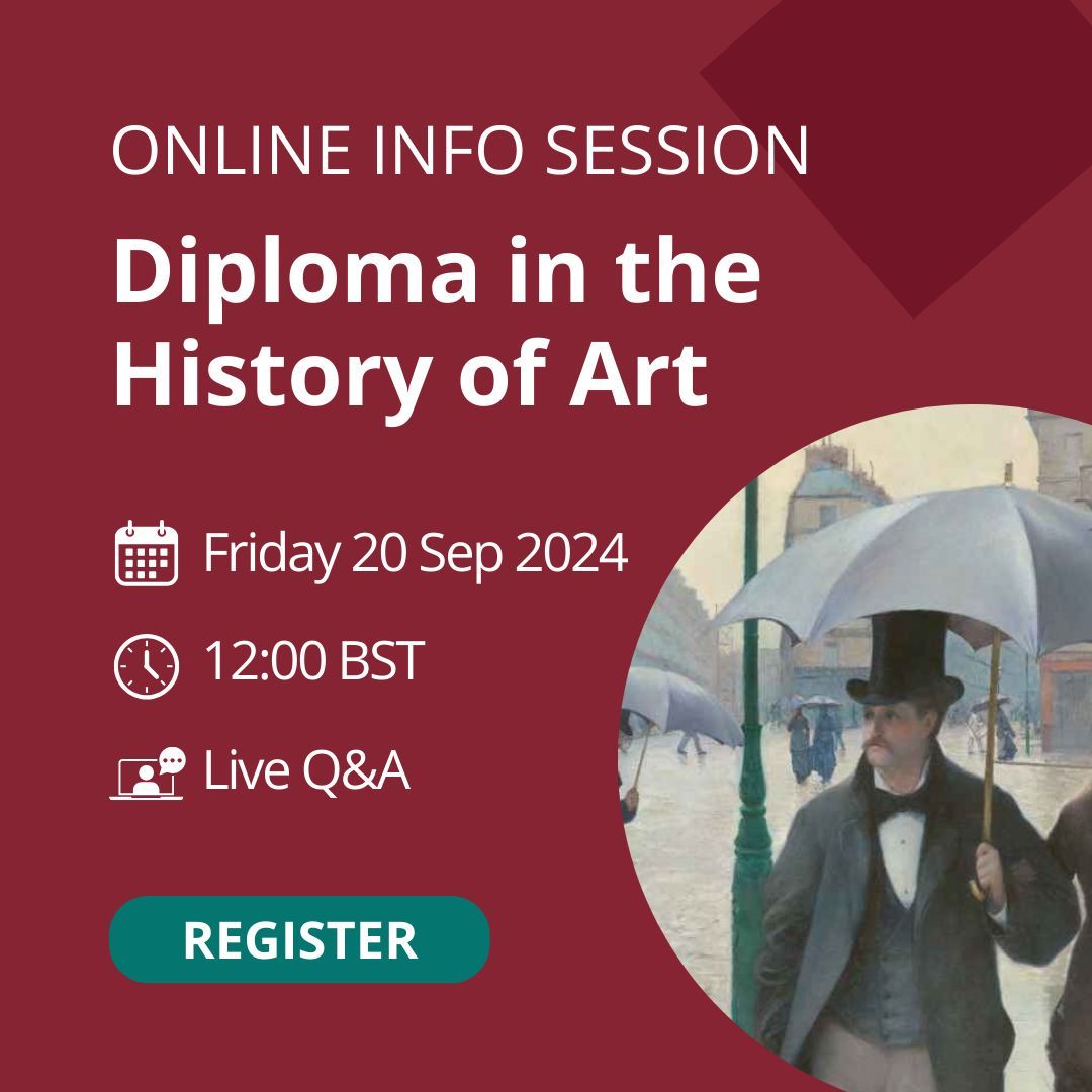 Gain a global perspective of the History of Art. Enrich and extend your knowledge with our part-time Diploma.

Join us online for a 45-minute webinar to learn more with Course Director Dr Sean Willcock. 

🔗Reserve your place: buff.ly/3Aum2pq